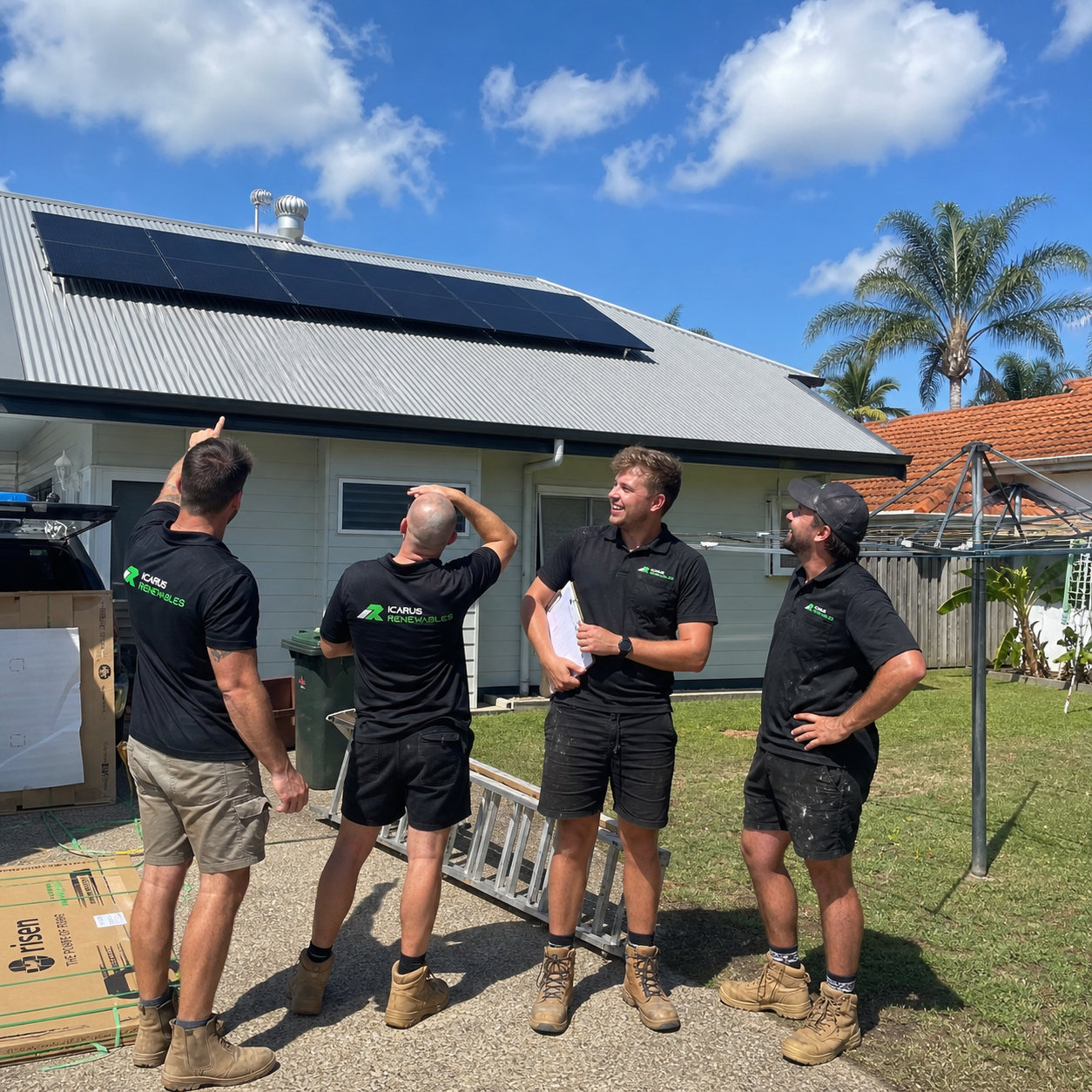 Icarus Renewables team checking a solar installation
